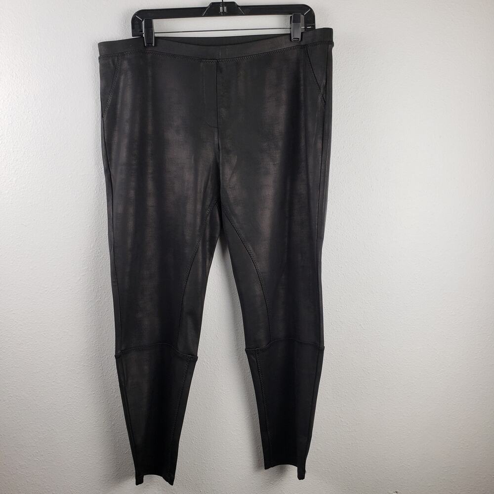 Soft Surroundings Women's XL Petite Pull On Faux Leather Pant Black Moto Legging